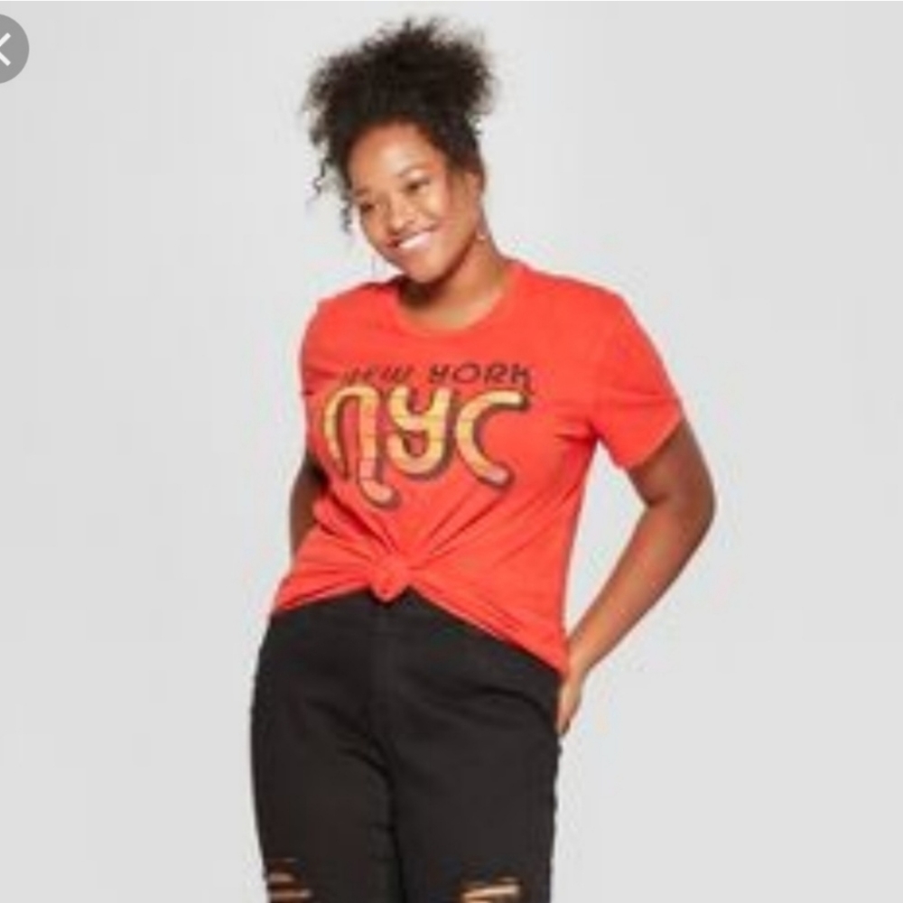 MIGHTY FINE | Retro NYC Bubble Letter Short Sleeve T-Shirt Cotton Graphic Large - Picture 4 of 4